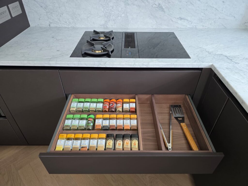 Fitted kitchen storage detail in Dublin 4