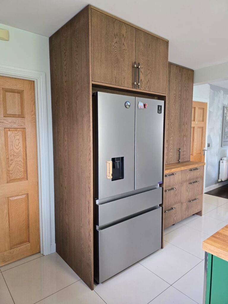Handmade oak-veneered unit with dark Jacobean finish in Trim, Co. Meath: finished oak unit