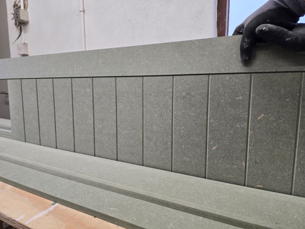Grooved wall panel with rails prepared in the Beproje workshop